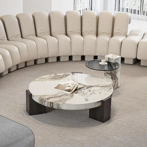 Prestige | Duo de tables gigognes rondes en marbre véritable et bois, sur-mesure