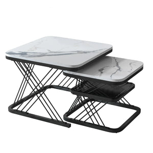Duo Doré | Duo de tables basses effet marbre blanc, pieds dorés, 60 et 45 cm