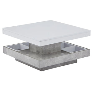 Pivot | Table basse pivotante à double plateau, effet marbre, blanc brillant, 70x70x36 cm