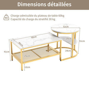 Jumelles | Duo de tables gigognes effet marbre, gold ou noir, piétement métal