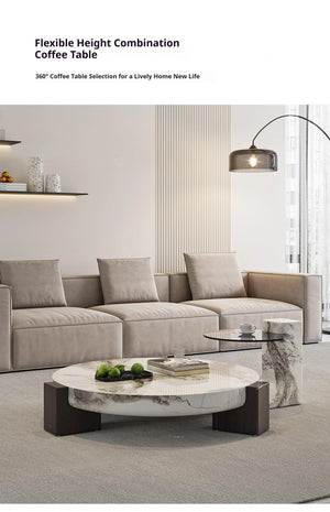 Prestige | Duo de tables gigognes rondes en marbre véritable et bois, sur-mesure
