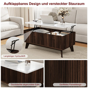 Ascension | Table basse relevable effet marbre et chêne clair, rangement intégré, 105x84x42 cm