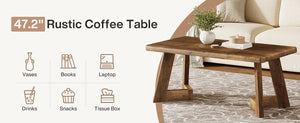 Ferme | Table basse rectangulaire en bois, pieds en V, style ferme