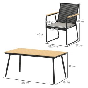Vernon - Ensemble repas de jardin 7 pièces, table et 6 chaises effet bois