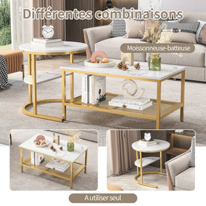 Jumelles | Duo de tables gigognes effet marbre, gold ou noir, piétement métal