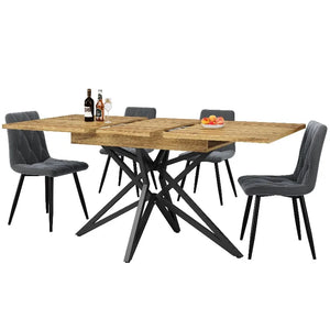 Noyer | Table de salle à manger en bois extensible, pieds étoile en métal noir