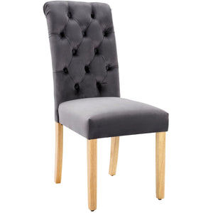 Duchesse | Lot de 6 chaises de salle à manger velours gris, pieds chêne massif