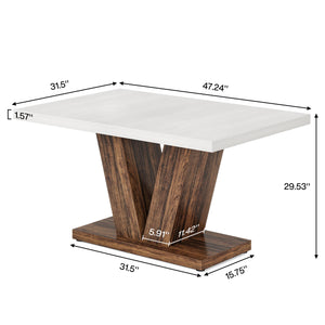 Cottage | Table de salle à manger en bois, style ferme, pied central robuste