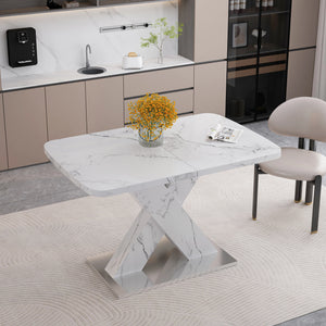 Calacatta | Table de salle à manger rectangulaire extensible, plateau effet marbre blanc