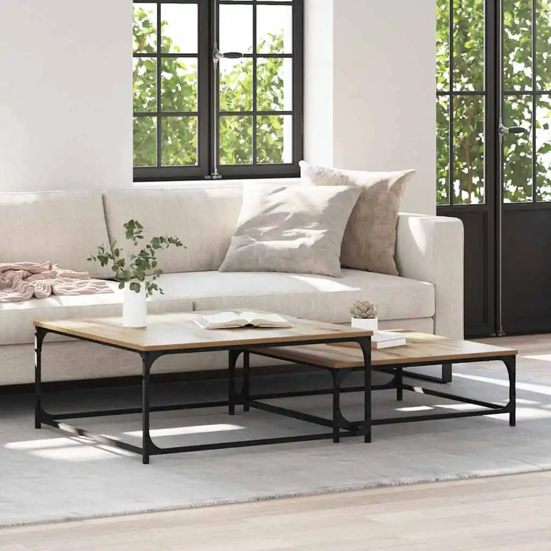 Artisanale | Duo de tables basses gigognes en bois et acier