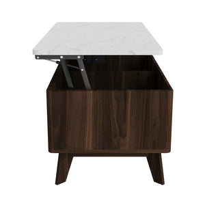Ascension | Table basse relevable effet marbre et chêne clair, rangement intégré, 105x84x42 cm