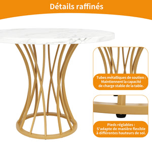 Elyséa | Table de salle à manger ronde, plateau effet marbre, piétement acier
