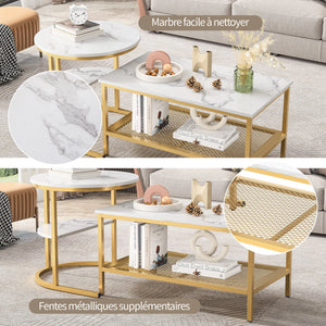 Jumelles | Duo de tables gigognes effet marbre, gold ou noir, piétement métal