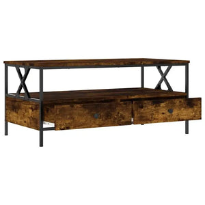 Chalet | Table basse en bois avec 2 tiroirs et étagère, cadre métallique