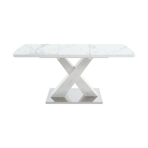 Calacatta | Table de salle à manger rectangulaire extensible, plateau effet marbre blanc