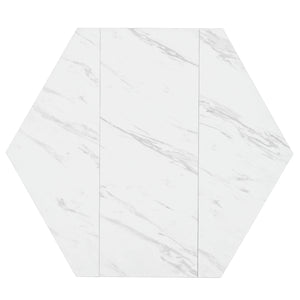 Hexagone | Table basse hexagonale effet marbre, piétement branches dorées