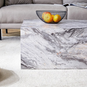 Ardoise | Table basse rectangulaire effet marbre gris, sans assemblage, 90x50x30 cm