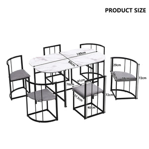 Élégante | Ensemble table blanche et 6 chaises velours gris, structure dorée