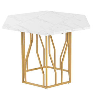 Hexagone | Table basse hexagonale effet marbre, piétement branches dorées