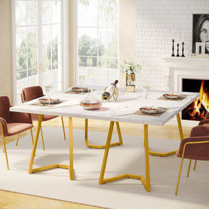 Sienna | Table de salle à manger, plateau effet marbre blanc, pieds dorés