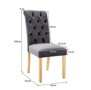 Duchesse | Lot de 6 chaises de salle à manger velours gris, pieds chêne massif