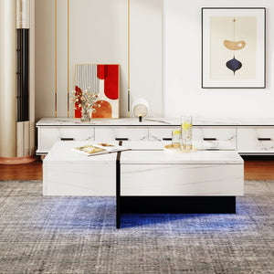 Lumina | Table basse en marbre blanc avec éclairage LED connecté, 100x50x34,5 cm