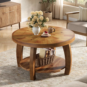 Mosaïque | Table basse ronde en bois massif avec rangement, motif mosaïque