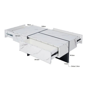 Aurore | Table basse bicolore effet marbre blanc et noir, LED connectée, 3 tiroirs