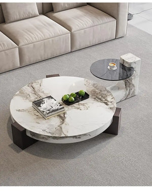 Prestige | Duo de tables gigognes rondes en marbre véritable et bois, sur-mesure