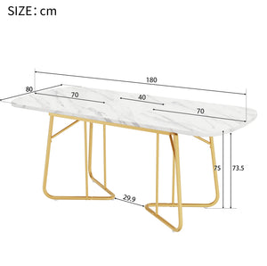 Athéna | Table de salle à manger extensible, plateau effet marbre blanc, pieds acier doré