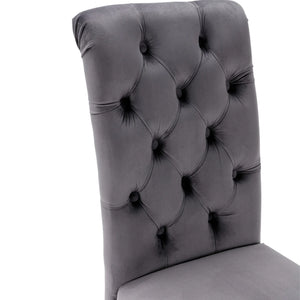 Duchesse | Lot de 6 chaises de salle à manger velours gris, pieds chêne massif