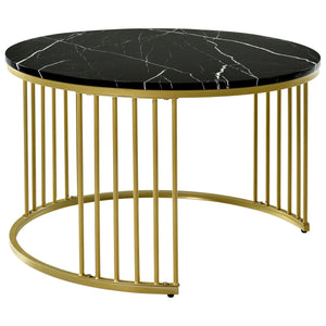 Duo Ébène | Duo de tables gigognes rondes effet marbre, piétement métal noir