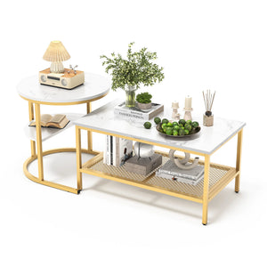 Jumelles | Duo de tables gigognes effet marbre, gold ou noir, piétement métal