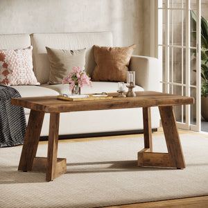 Ferme | Table basse rectangulaire en bois, pieds en V, style ferme