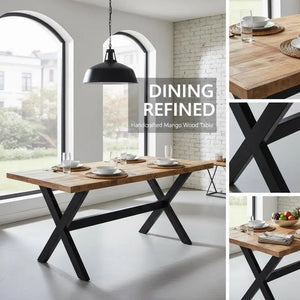 Manguier | Table de salle à manger en bois de manguier massif, style industriel