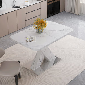 Calacatta | Table de salle à manger rectangulaire extensible, plateau effet marbre blanc