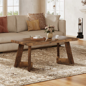 Ferme | Table basse rectangulaire en bois, pieds en V, style ferme