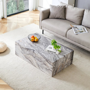 Ardoise | Table basse rectangulaire effet marbre gris, sans assemblage, 90x50x30 cm