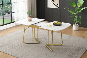 Athéna | Table de salle à manger extensible, plateau effet marbre blanc, pieds acier doré