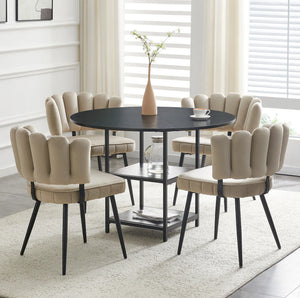 Fleurie | Ensemble table ronde 107cm avec rangement et 4 chaises dossier fleuri