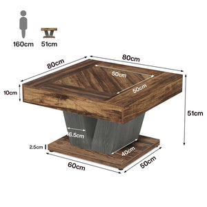 Rustica | Table basse carrée effet bois rustique, piétement croisé, 80x80x51 cm