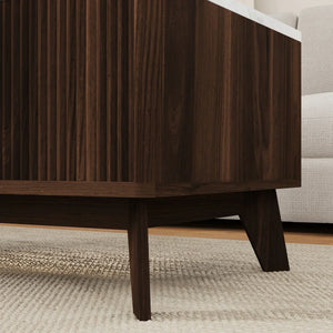 Ascension | Table basse relevable effet marbre et chêne clair, rangement intégré, 105x84x42 cm