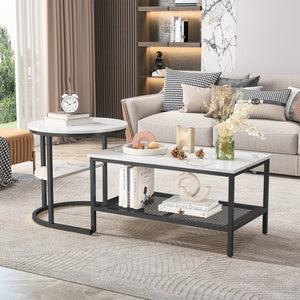 Jumelles | Duo de tables gigognes effet marbre, gold ou noir, piétement métal