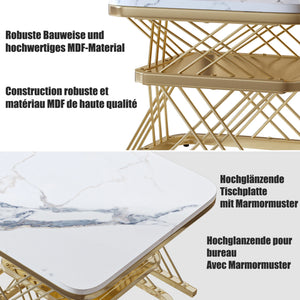 Duo Onyx | Duo de tables basses effet marbre, piétement fer noir et doré