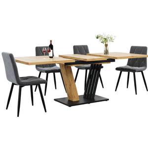 Ambiance | Ensemble table extensible et 4 chaises velours gris, 5 pièces