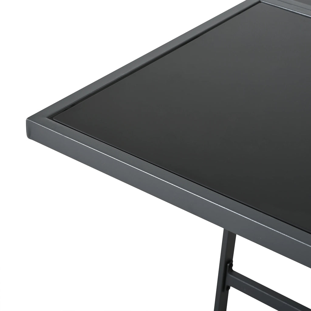 Séville | Ensemble repas 7 pièces, 4 fauteuils cordés et 2 poufs, table verre trempé