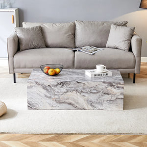 Ardoise | Table basse rectangulaire effet marbre gris, sans assemblage, 90x50x30 cm