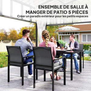 Onyx - Table de jardin verre trempé avec 4 chaises empilables noires