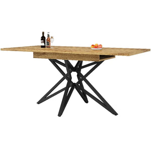 Noyer | Table de salle à manger en bois extensible, pieds étoile en métal noir