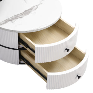 Reflet | Duo de tables gigognes rondes effet marbre brillant, 2 tiroirs